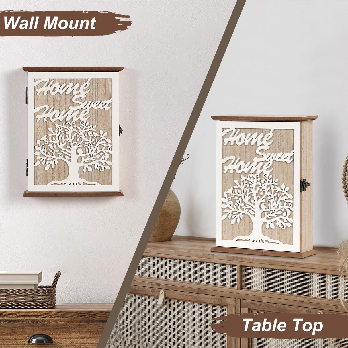 QILICHZ Key Holder Wall Mount,Decorative Key Holder for Wall, Wood Key Box,Wooden Wall Key Holder,Wood Key Rack,Farmhouse Key Rack Wall Mount,6 Hooks for Entryway Doorway Hallway,White QILICHZ