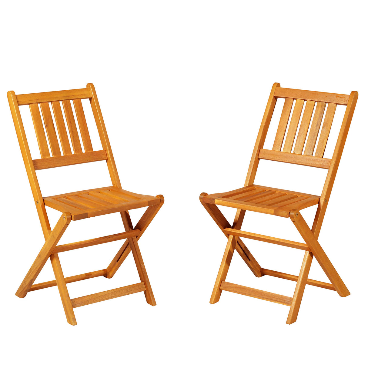 Outsunny 3-Piece Acacia Wood Bistro Set, Folding Patio Furniture with 2 Folding Chairs and Round Coffee Table, Teak, Slatted Finish, for Backyard, Balcony, Deck, Natural Outsunny