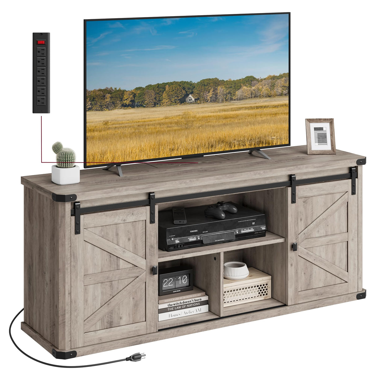 VASAGLE TV Stand for TVs up to 65 Inches, Farmhouse Entertainment Center with Sliding Barn Doors, TV Console Table for Living Room, Heather Greige ULTV324K02 VASAGLE