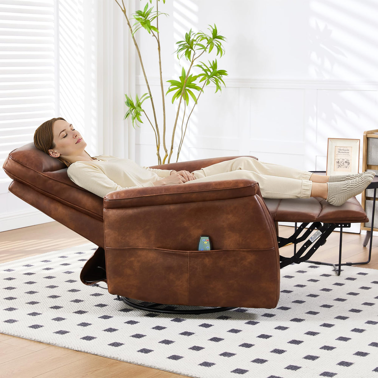 choairy Massage Rocker Recliner Chair, Oversized Manual Glider Rocking Recliners, Reclining Chair with Massage and Heat, Faux Leather Nursery Recliner for Living Room, Dark Brown choairy