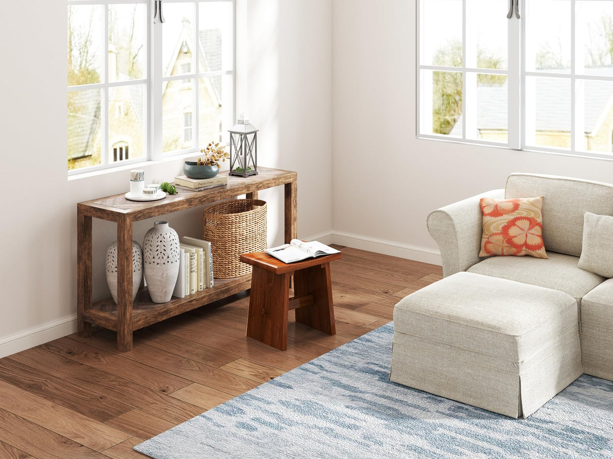 Solid Wood Accent Stool 18" Teak Shower Bench Rustic Garden Seating Chair for Inside Or Gardening Decor Outdoor Furniture RUBAPOSM