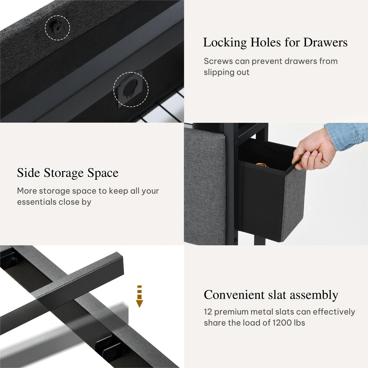 YITAHOME King Size with 2 Storage Drawers and Charging Station, Linen Upholstered Platform Bed with Storage Headboard and LED Light, Heavy Duty Metal Support, No Box Spring Needed, Noise Free, Grey YITAHOME