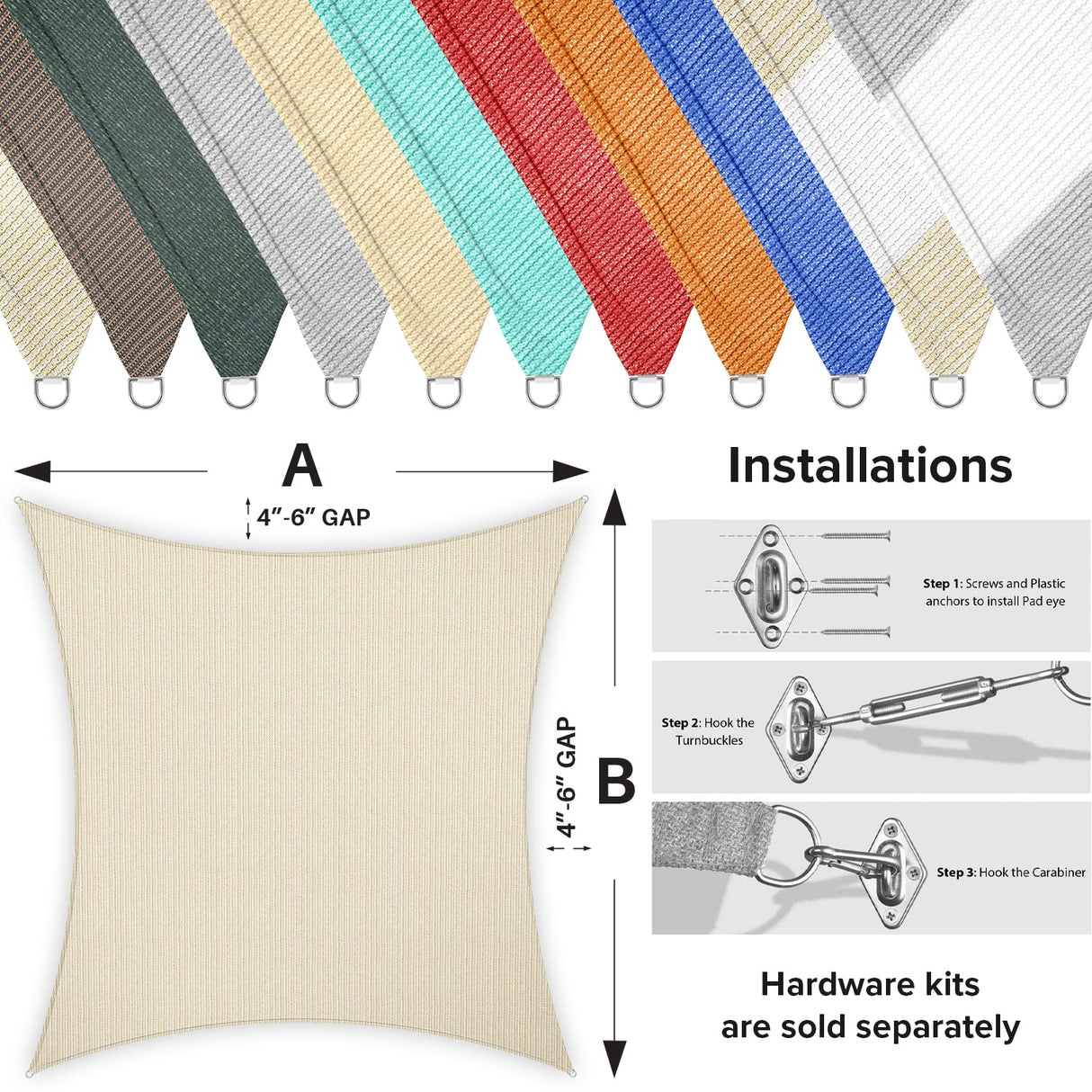 INFRANGE 10' x 15' Rectangle Sun Shade Sails Canopy UV Block for Patio Deck Pergola Yard Lawn Outdoor Activities (Beige) INFRANGE