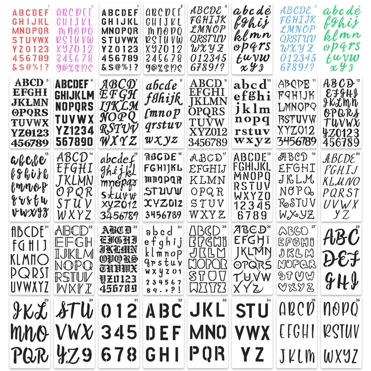 36 Pieces Letter Stencils, 4 x 7 Inch Alphabet Stencil Reusable Plastic Numbers Symbol Templates Kit for Painting on Wood, Canvas, Fabric, Rock, Chalkboard, Sign, DIY Art Projects(Letter) eageus