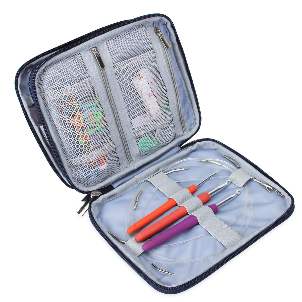 Teamoy Organizer Case for Interchangeable Circular Knitting Needles, Crochet hooks and Knitting Accessories, Keep All in Place and Easy to Carry, Cats Blue (No Accessories Included) Teamoy