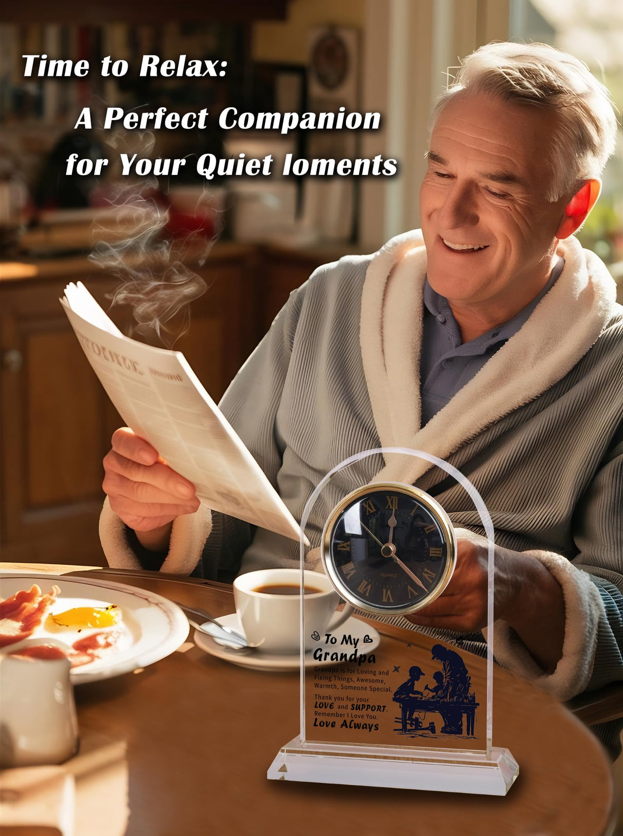 WINTAIM Grandpa Glass Clock Gift from Granddaughter or Grandson - Unique Grandfather Clock Gift Ideas for Great Grandpa Birthday, Christmas, Thanksgiving WinTaim