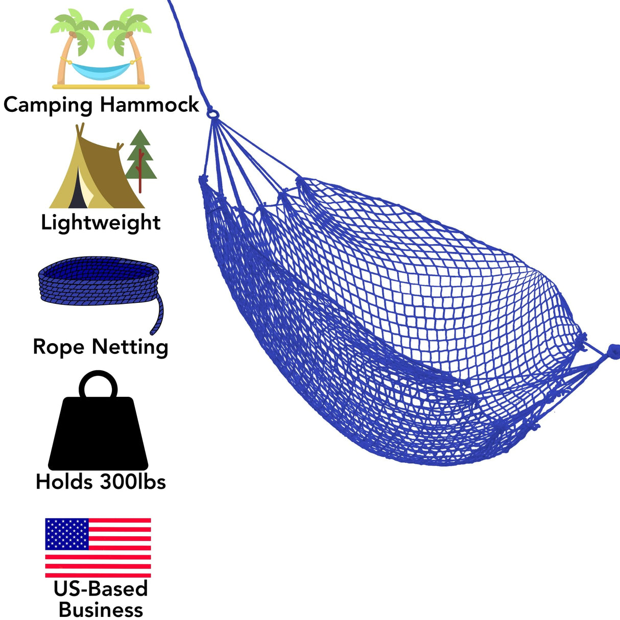 Iconikal Camping & Backpacking Rope Hammock, Blue, 300LB Capacity Iconikal