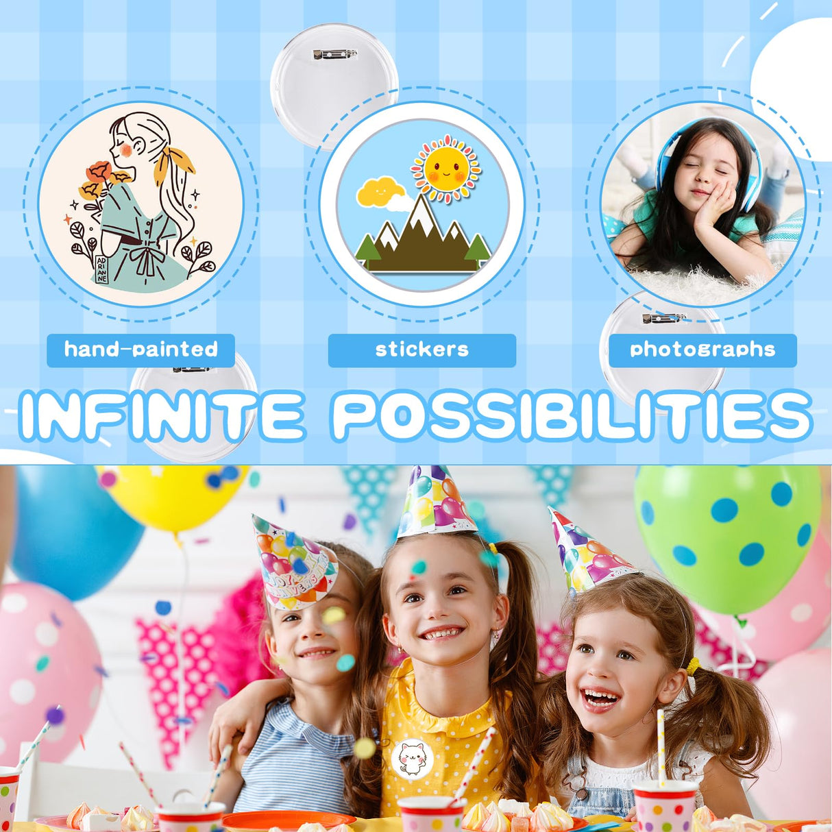 MK.Bear 25 Pack Acrylic Button Pins Badge, 70mm/2.76 Inch Clear Pins Buttons Kit with Blank Round Paper, DIY Badges Acrylic Pin Buttons for Christmas Craft Supplies MK.Bear