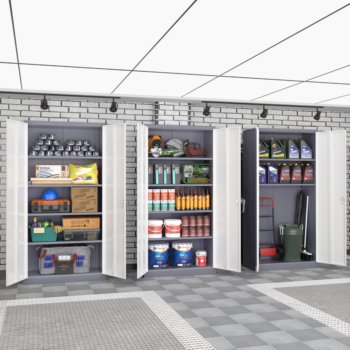 Superday Metal Storage Cabinets, 72" Storage Cabinet with Locking Door, Tall Garage Cabinet with 2 Doors and 4 Adjustable Shelves for Home Office, Classroom, Easy Assemble(White Grey) Superday