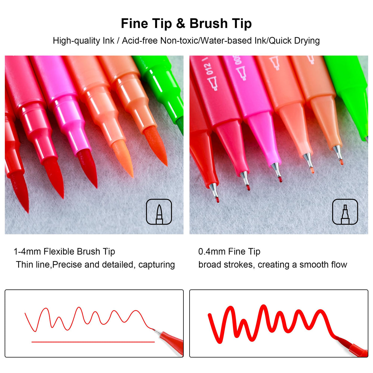 KALOUR 72 Art Markers Pens Set, Dual Tip Brush and Fine Point, Color Number and Name, Zipper Case, Adult Coloring, Lettering, Drawing KALOUR