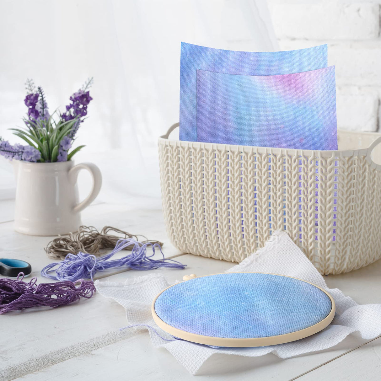 Pllieay 4 Pieces Printed Aida Cloth 14 Count Cross Stitch Fabric, Embroidery Cloth, 18 x 12 Inch, Starry Sky Printed Patterns Pllieay