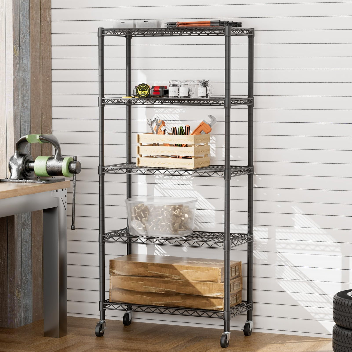 SINGAYE Garage Heavy Duty Shelving Unit Kitchen Pantry Close Home Organizers and Storage Bathroom Shelf Laundry Room Organization Industrial Book Metal Wire Adjustable Shelves SINGAYE