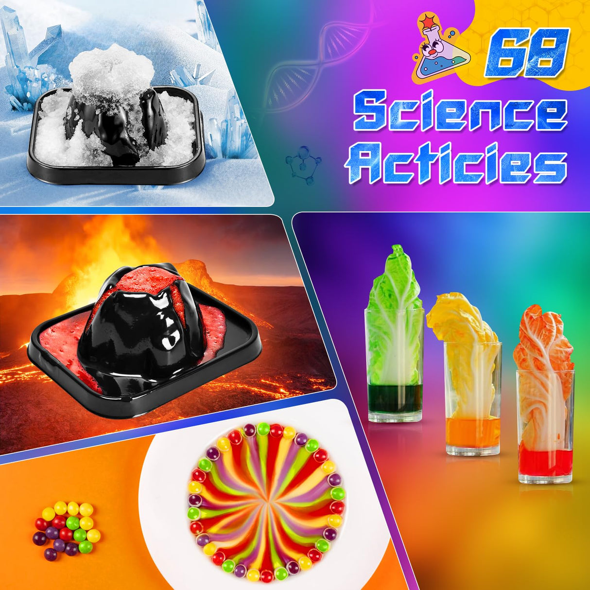 68 Lab Science Experiments Educational Science Kits for Kids, STEM Activities Educational Scientist Toys Gifts for Boys Girls Chemistry Set Volcano Eruption Activities Science Project PIXATA