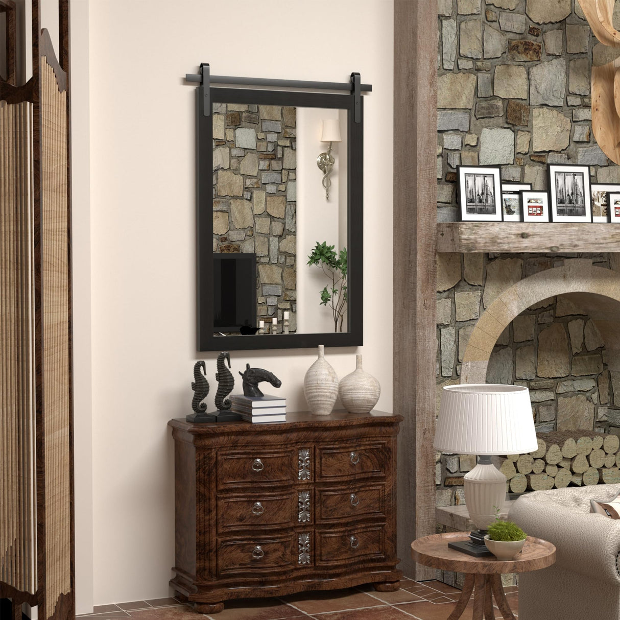 Black Farmhouse Mirror - 24x36INCH Wood Framed Square Bathroom Mirror for Vanity, Barn Door Style Wall Mounted Dresser Decor Living Room Bedroom Vertical PAIHOME