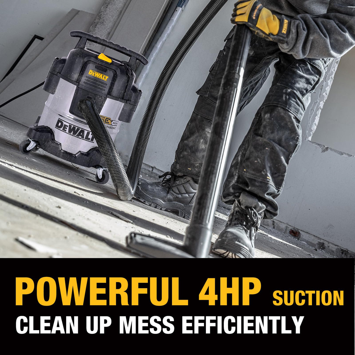 DEWALT 5 Gallon STEALTHSONIC Shop Vacuum Wet and Dry, Powerful Suction & Portable Shop Vac with Attachments, Ultra Quiet Wet Dry Vacuum for Home, Garage, Car, Workshop, Jobsite, DXV05S-QT, 4 Peak HP DEWALT