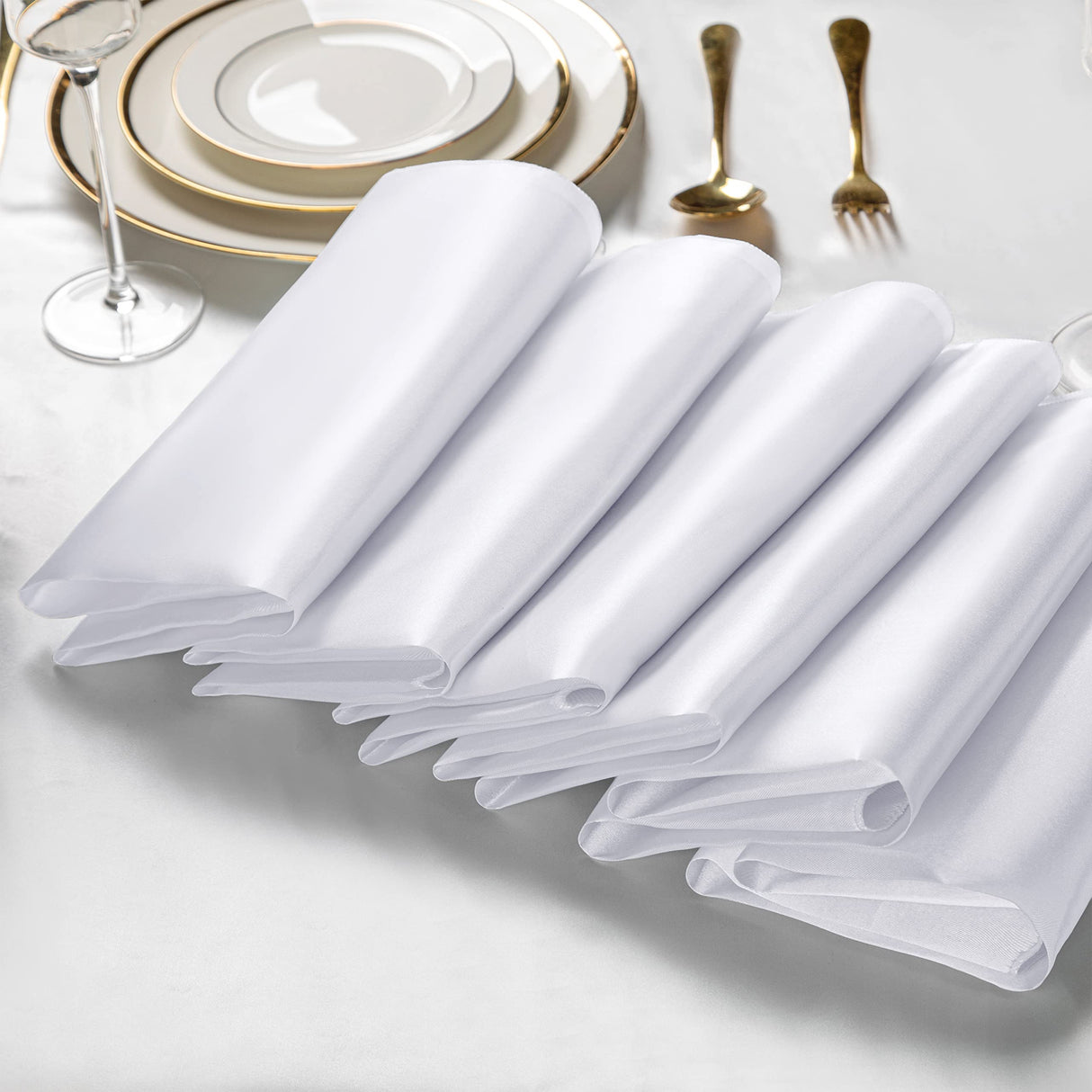 VACVELT 50 Pack White Satin Napkins 17x17 Inch Wedding Napkins Bulk, Decorative Elegant Dinner Napkins Square Table Napkins Decor, Silky Satin Cloth Napkins for Restaurant Banquet Graduation Party VACVELT