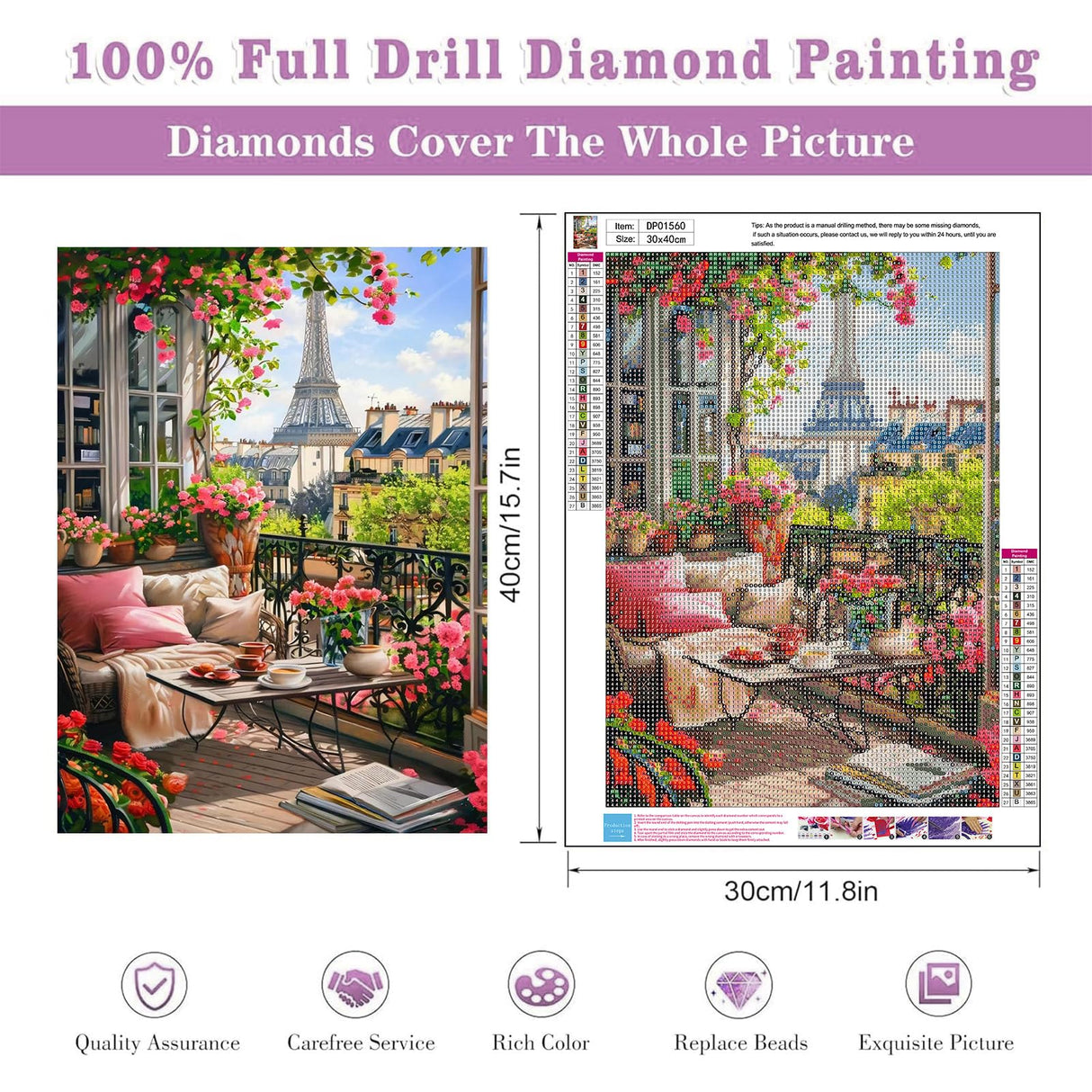 Diamond Art Kits for Adults Beginner, Eiffel Tower Landscape DIY Modern Diamond Painting Kits 5D Diamond Dots Gem Art Crafts with Tools Round Full Drill Funny Crafts for Home Wall Decor&Gift 12x16inch Fairyland JinWenn