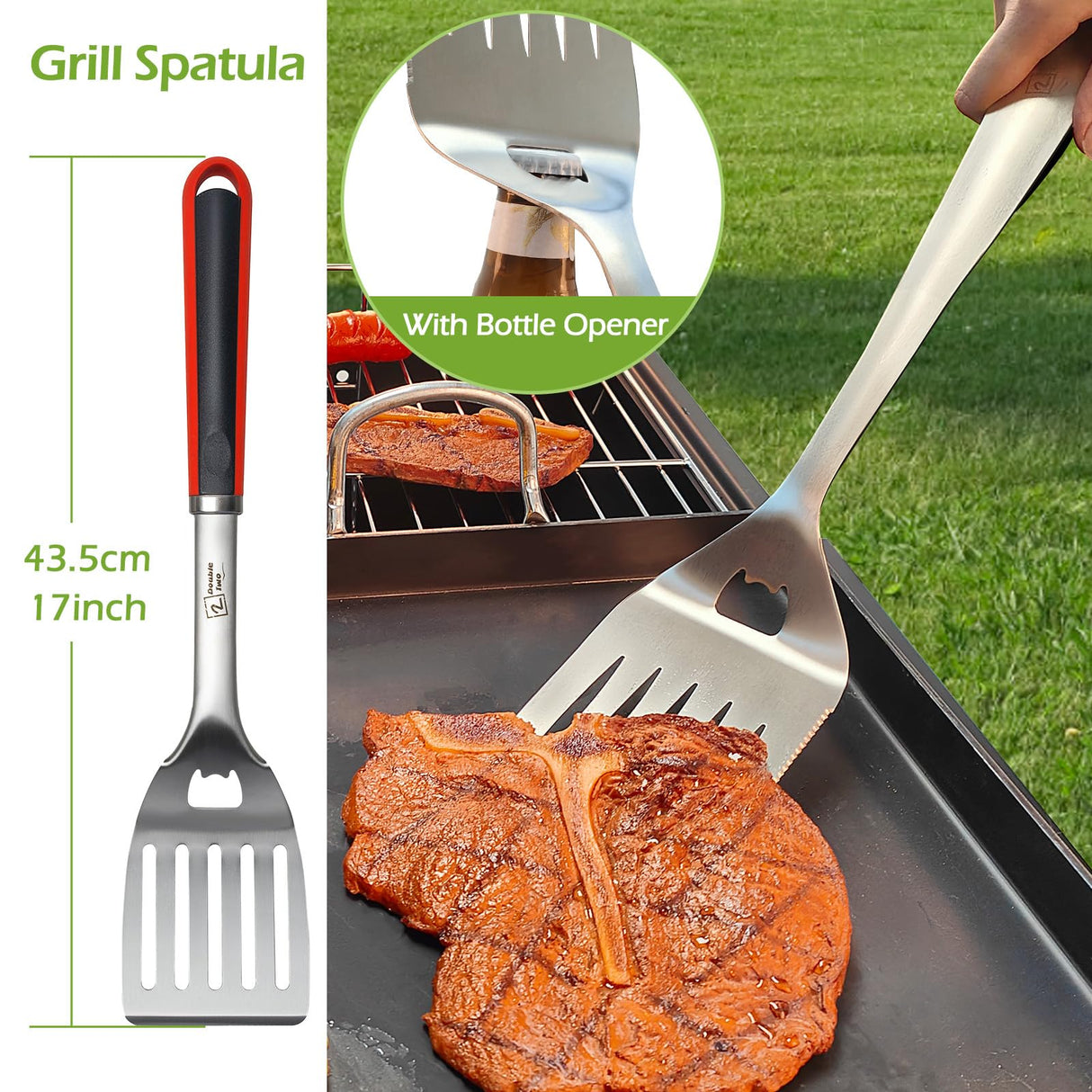 Double Two | 4-PCS BBQ Tool Set, BBQ Tong&Fork&Spatula&Brush, BBQ Grill Accessories, Grill Tools, BBQ Tools, BBQ Tool Set, BBQ Utensils for Grill, Grill Set Kit, Grill Accessories for Outdoor Grill 2 DOUBLE TWO