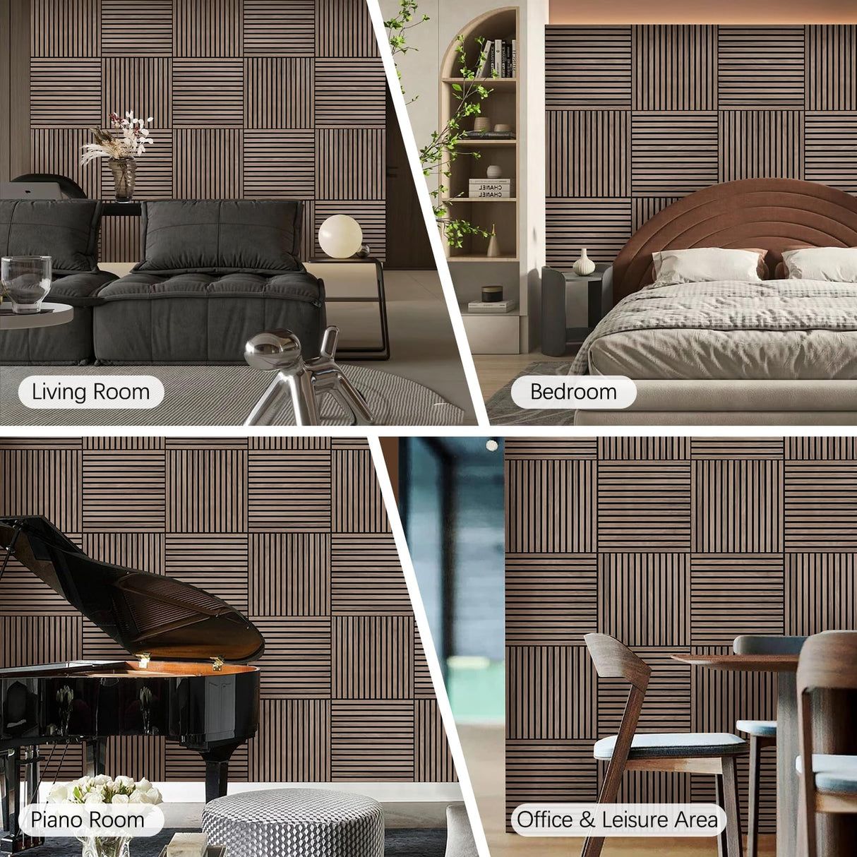 ARMURO Wood Slat Wall Panel - 4 PCS Walnut Wood Panels for Wall, Natural Wood Veneer Acoustic Slat Wood Wall Panels - Wood Slats for Wall Soundproof Wood Panels 23.6" W x 23.6" L ARMURO