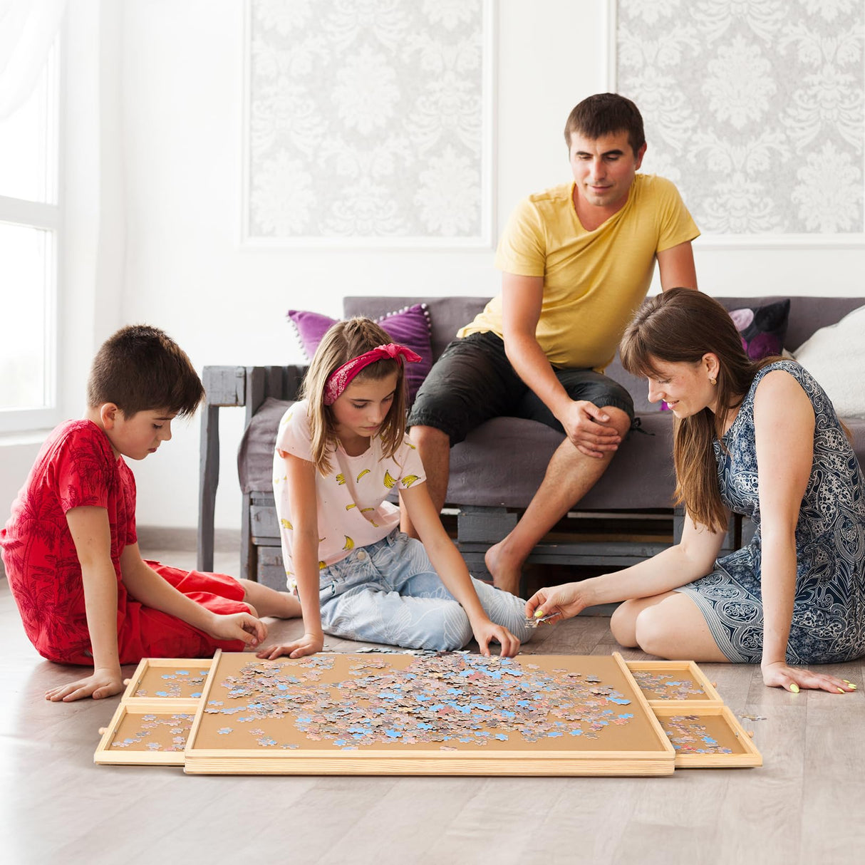 Panana Puzzle Locker 1000 Piece Puzzle Board with Drawers and Cover,30"x22" Portable Wooden Jigsaw Puzzle Table with 4 Drawers,Lazy Susan Spinning Puzzle Boards Birthday Gift (1000 pcs - Rotating) Panana