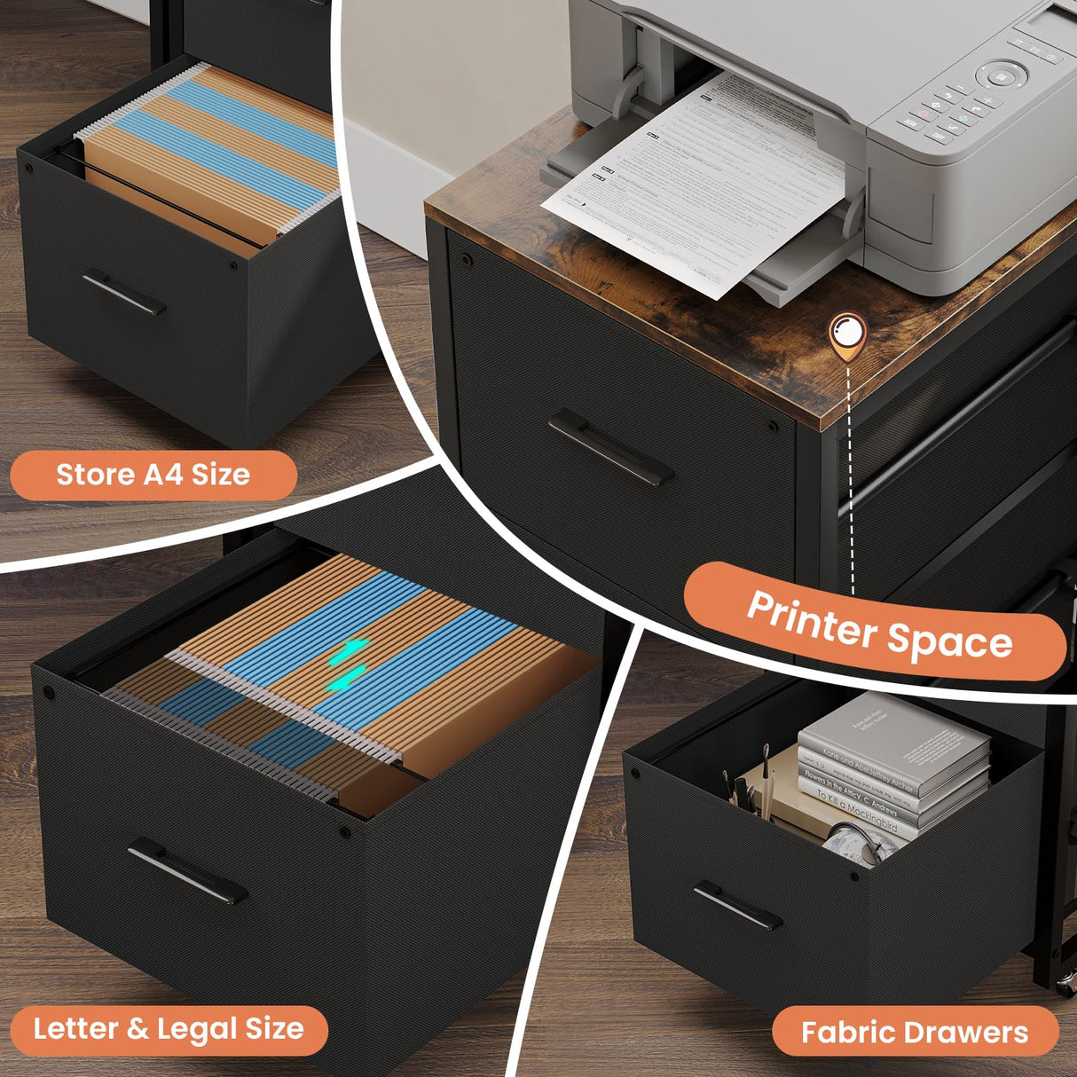 UPOSOJA L Shaped Gaming Desk with Keyboard Tray, Reversible Computer Desk with Power Outlet, Corner Home Office Desks, Mobile File Cabinet Storage Shelves Monitor Stand Drawers (Brown, 67in) UPOSOJA