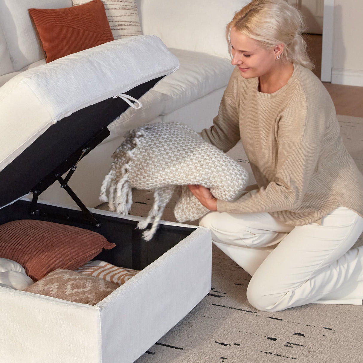 Vorthio Cloud Couch Sectional 110.2'' Oversized Modular Deep Seat Sofa L Shaped Comfy White Cloud Couch with Washable Cover for Living Room 3 Seater with 1 Ottoman Vorthio