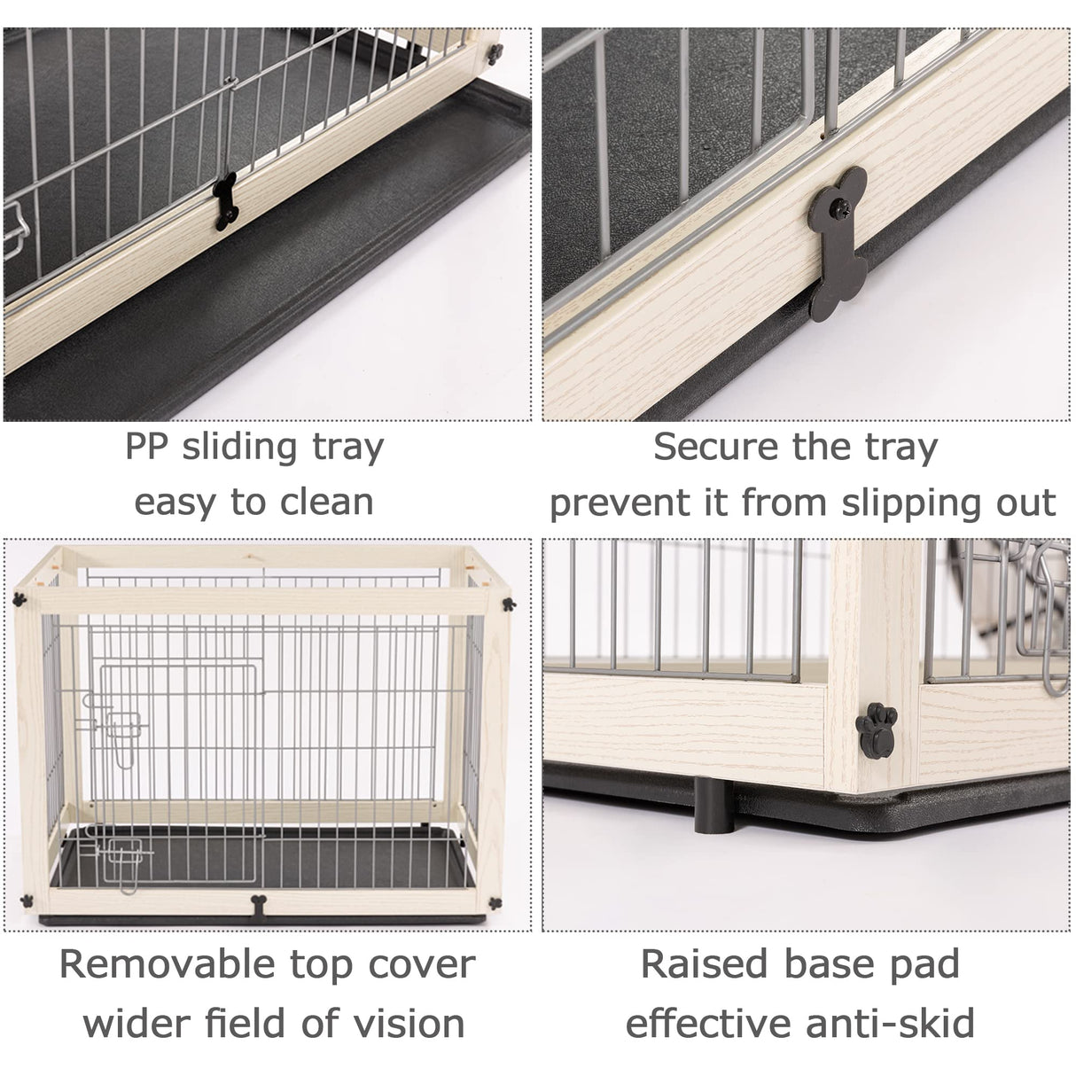 Dog Crate Furniture with Removable Top Cover, Wooden Crate with Tray, Dog Kennel Indoor for Medium/Large Dogs(White, 37.4" L*25.9W*25.8H) Furnipeture