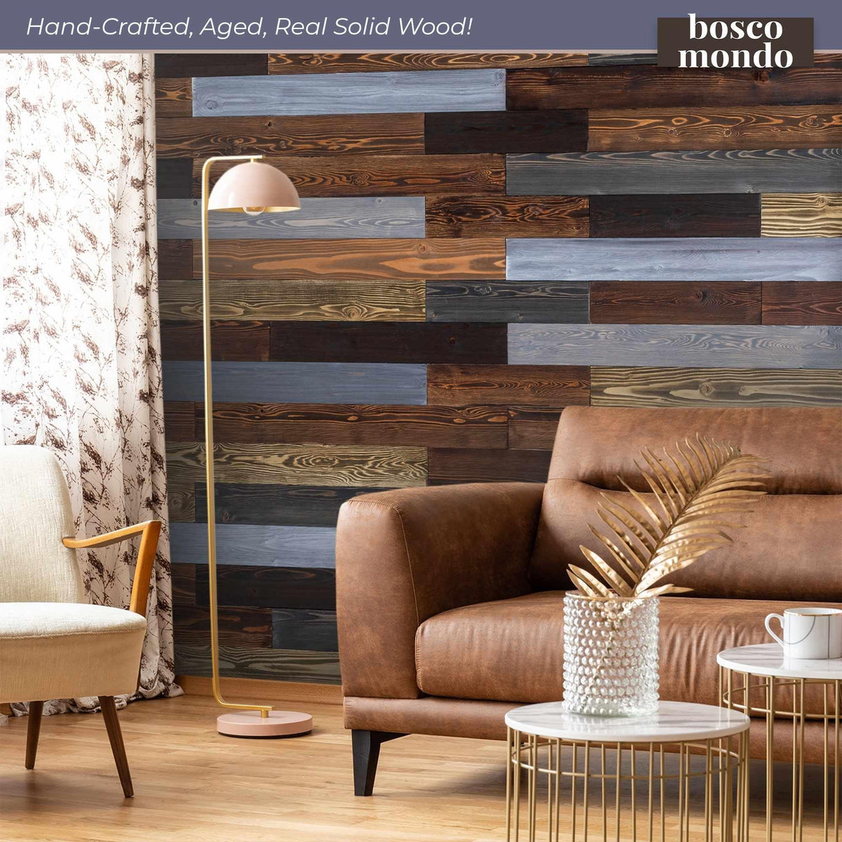 BoscoMondo 5.5 Inches Wide Barnwood Wall Planks, Rustic Solid Wood Panels, Accent Wall Decor - 48 Inches Long Panels, 12 Pack, 22 Sqr Ft, Variety Colors BoscoMondo