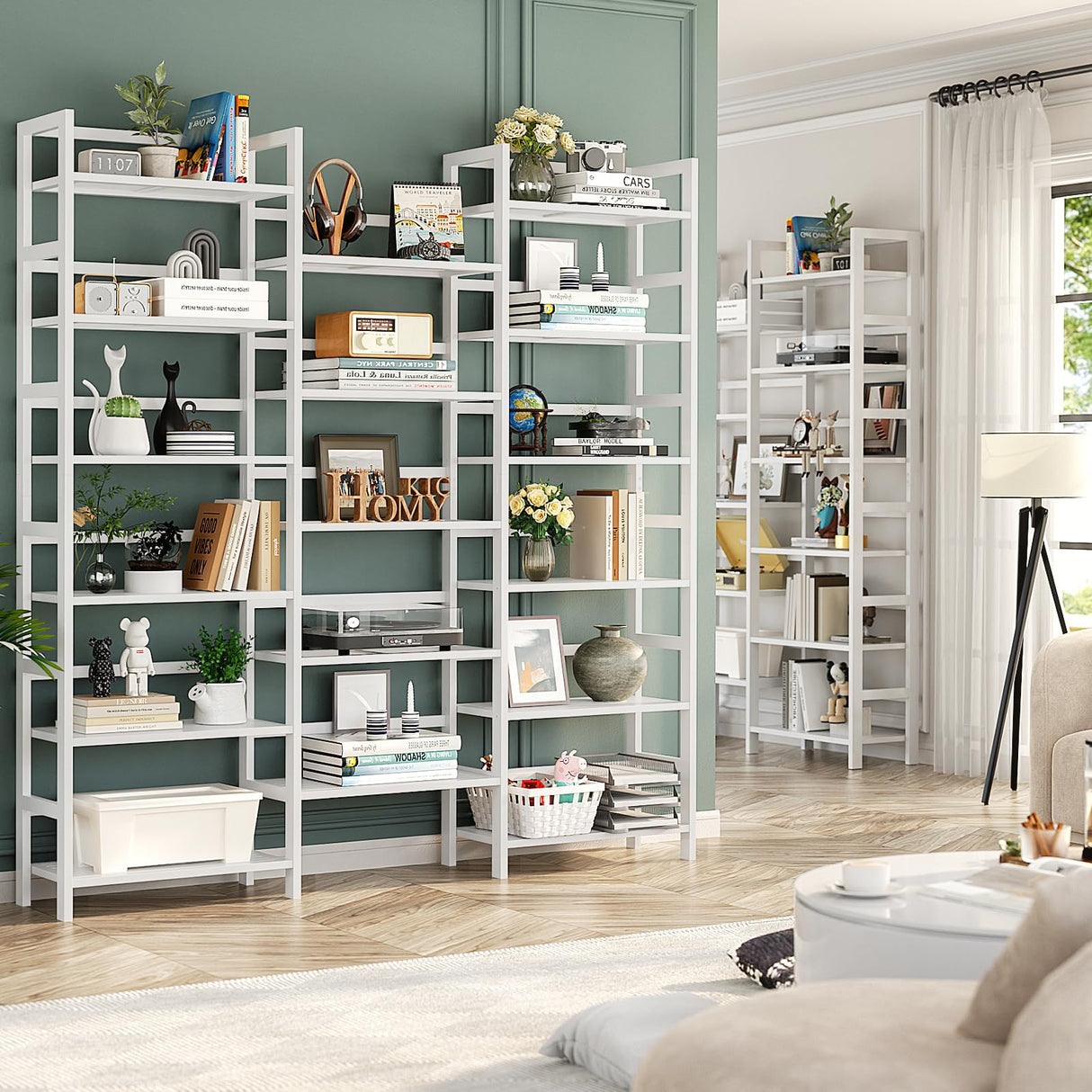 Homykic 6ft Tall Triple Wide Bamboo Bookshelf with 17 Open Shelves - Stylish Storage Solution for Home and Office Homykic