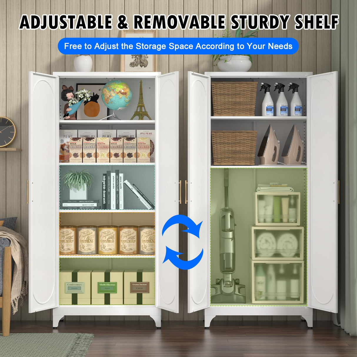 Polup White Kitchen Pantry Cabinet, 75" Tall Metal Pantry Storage Cabinet with Doors and Adjustable Shelves, Food Pantry Cabinets with Handle, Freestanding Cupboard for Living Room-Assemble Required Polup