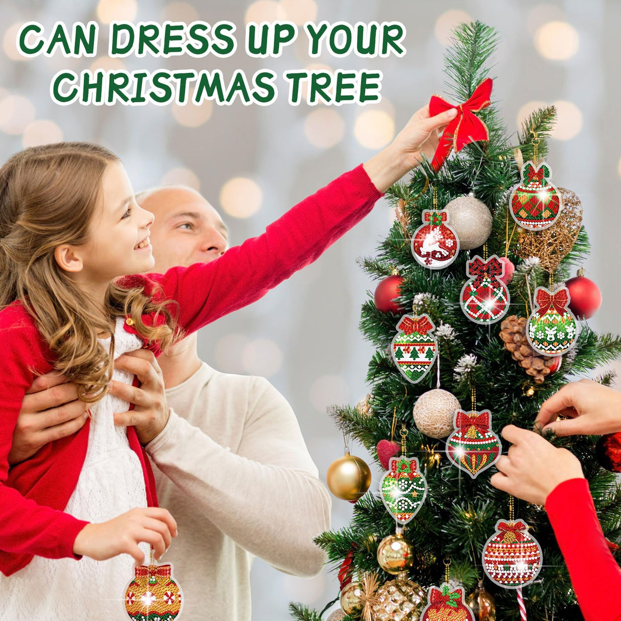 Tondiamo 20 Pcs Christmas Diamond Painting Keychain Kits 5D DIY Diamond Art Pendants Double Sided Hanging Key Chains for Christmas Party Decoration DIY(Balls Style) Tondiamo