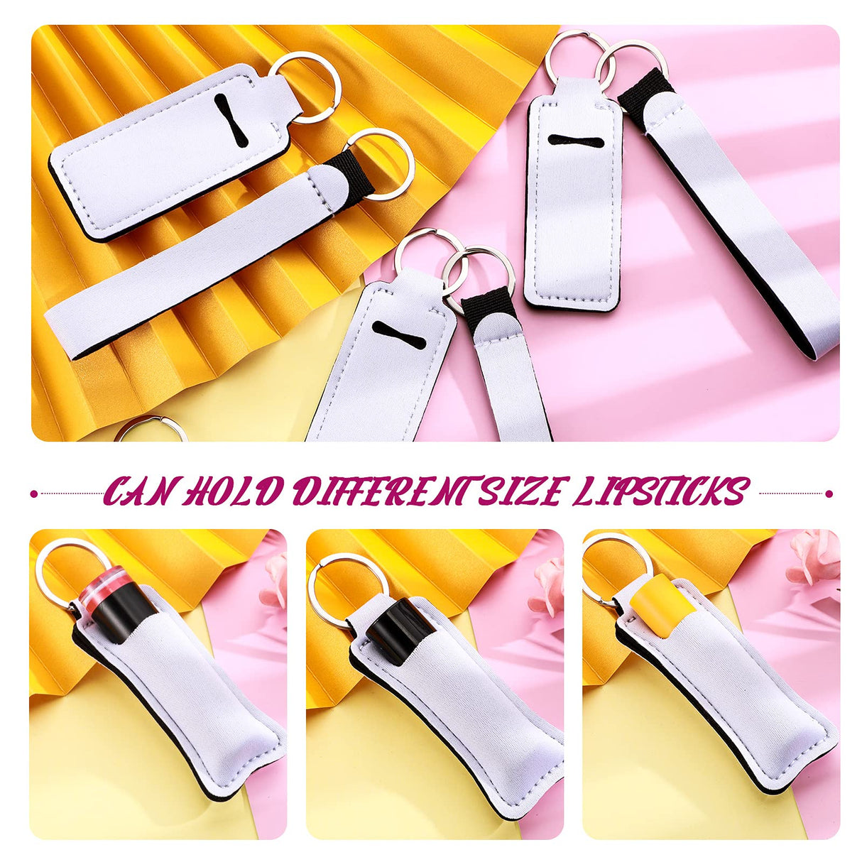 Patelai 30 Pcs Sublimation Blanks Wristlet Lanyards and Lipstick Holder Keychains Set, Blank Neoprene Wristlet Sublimation Lanyards Strap Blank Lipstick Keychain Holder for DIY Craft Heat Transfer Patelai