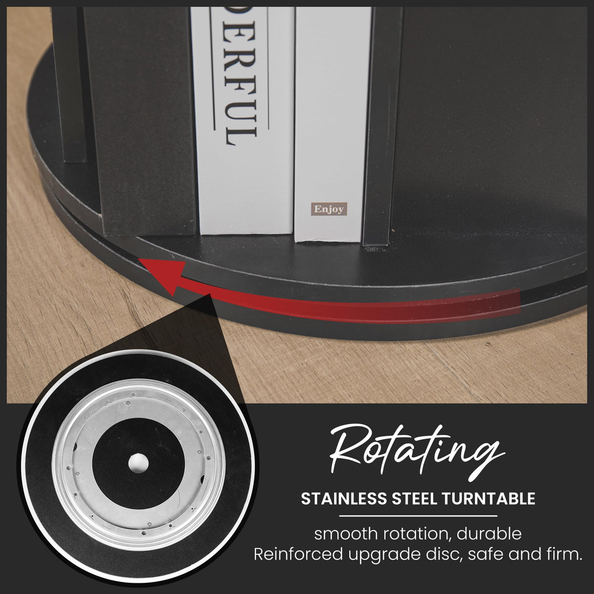 Black Rotating Book Shelf with LED Lights Generic