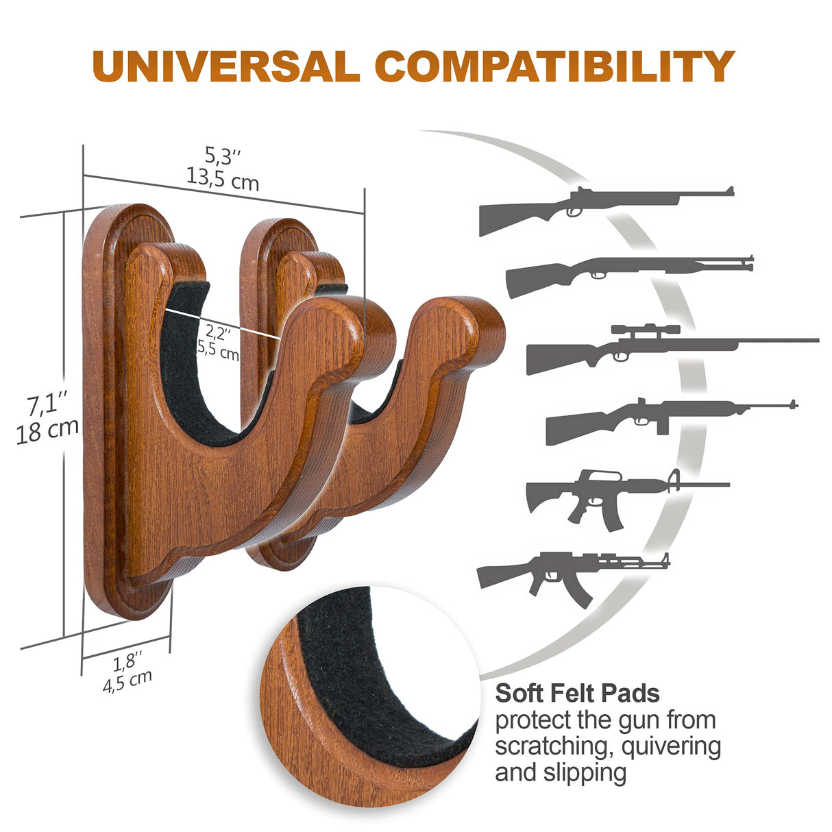 TESLYAR Gun Rack Wall Mount Hold Up Displays Horizontal Gun Rack and Shotgun Hooks Store Rifle Shotgun Bow Real Hardwood Hanger TESLYAR