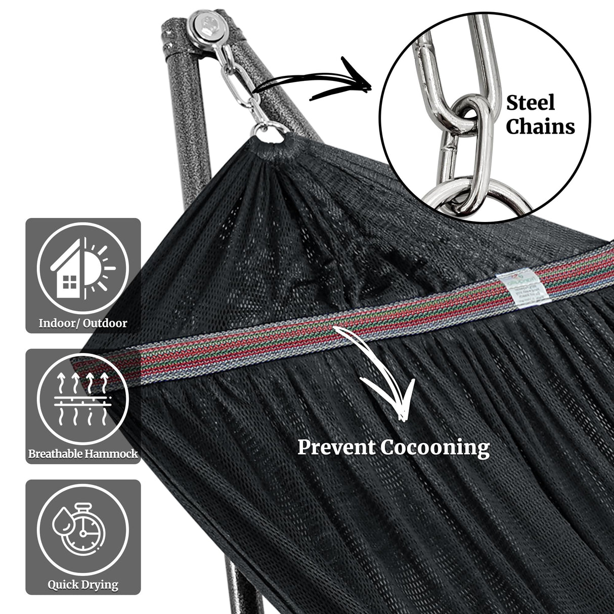 Tranquillo Hammock Stand 600 lbs Capacity, Instant 20s Foldable, 3-Year Warranty Hammock with Stand, 2 Person Camping Revolutionary Portable No Screws, Premium Hammocks, Black Tranquillo
