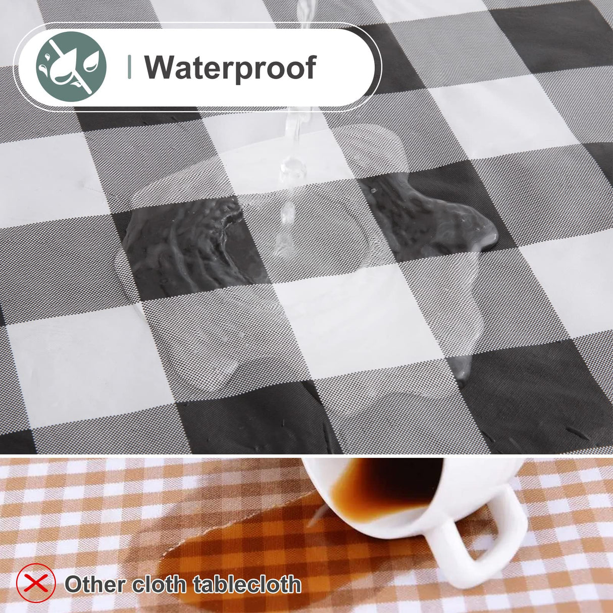 misaya Rectangle Waterproof Vinyl Table Cloth, Buffalo Flannel Backed Tablecloth, Wipeable Plastic Table Cover for Dinner, Kitchen, Outdoor (60" x 84", Black and White) misaya
