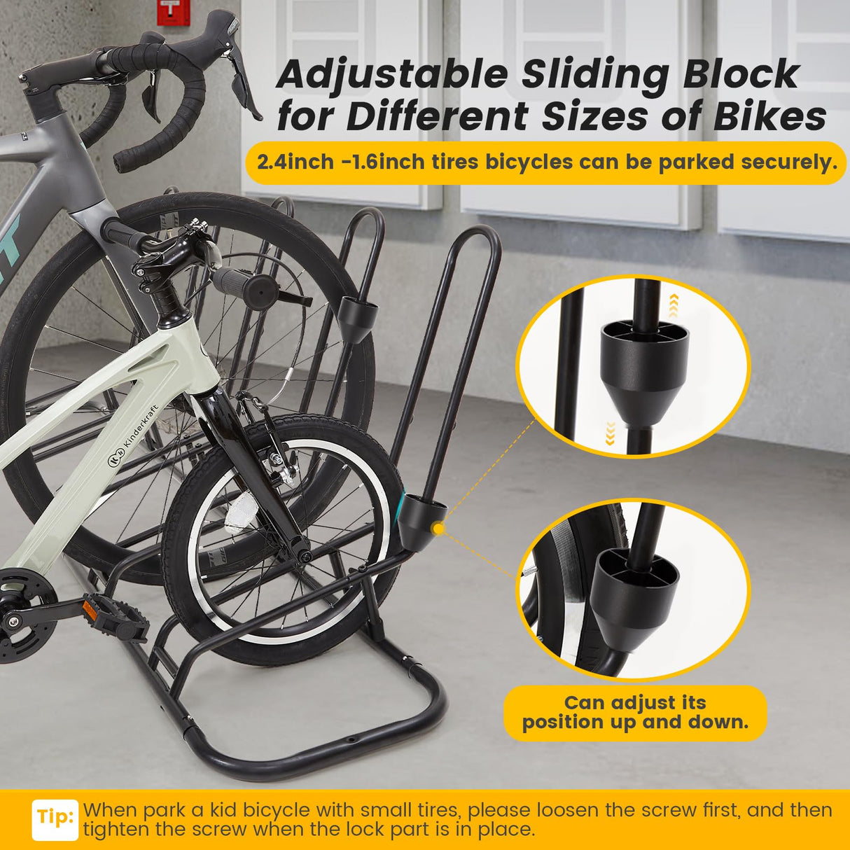 Floor Bike Rack for 5 Bikes, Safeguard Disc Brakes & Derailleurs Design, Waterproof Bicycle Stand Indoor/Outdoor/Garage Use, Fits 12"-29" Tires, Upgraded 0.63" Steel Tubes for Stability Kingarage