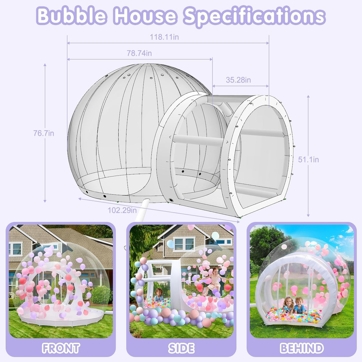 FBSPORT Inflatable Bubble House 10FT, Bubble House Dome Inflatable with 750W Air Blower for Kids and Adults Includes 100 Balloons, TPU Bubble Tent for Indoor and Outdoor Backyard FBSPORT