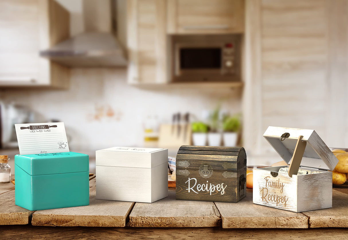 Wooden Recipe Box with Cards and Dividers - Includes 6 Wood Dividers - 50 Double Sided 4x6 Recipe Cards - Premium Handcrafted Quality - Great Gift Idea - Wedding, Birthday, Anniversary, Mother's Day WIDBI