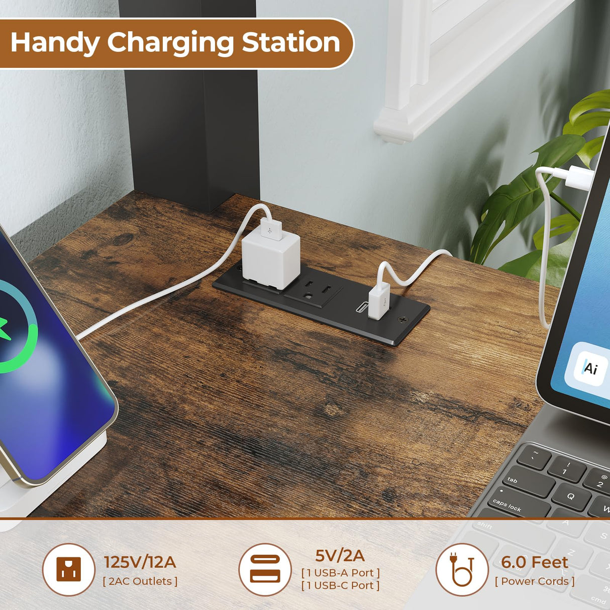 BTHFST Twin Loft Bed with Desk & 8 Drawers Tall Dresser, Metal Loft Bed with LED Lights & Charging Station, 2-Tier Storage Shelves, Stable & Sturdy, Noise Free, Rustic Brown and Black BTHFST