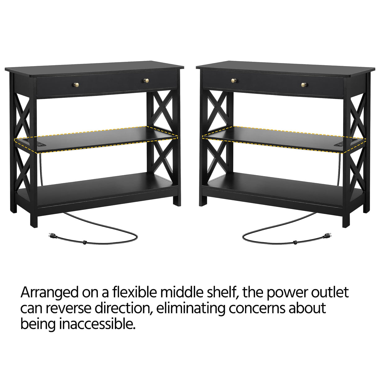 Yaheetech TV Stand with Power Outlet, Entertainment Center with Drawer, 39.5" Media Console Table for TV up to 45 inch with 2 Open Shelves for Bedroom, Living Room, Entryway, Black Yaheetech