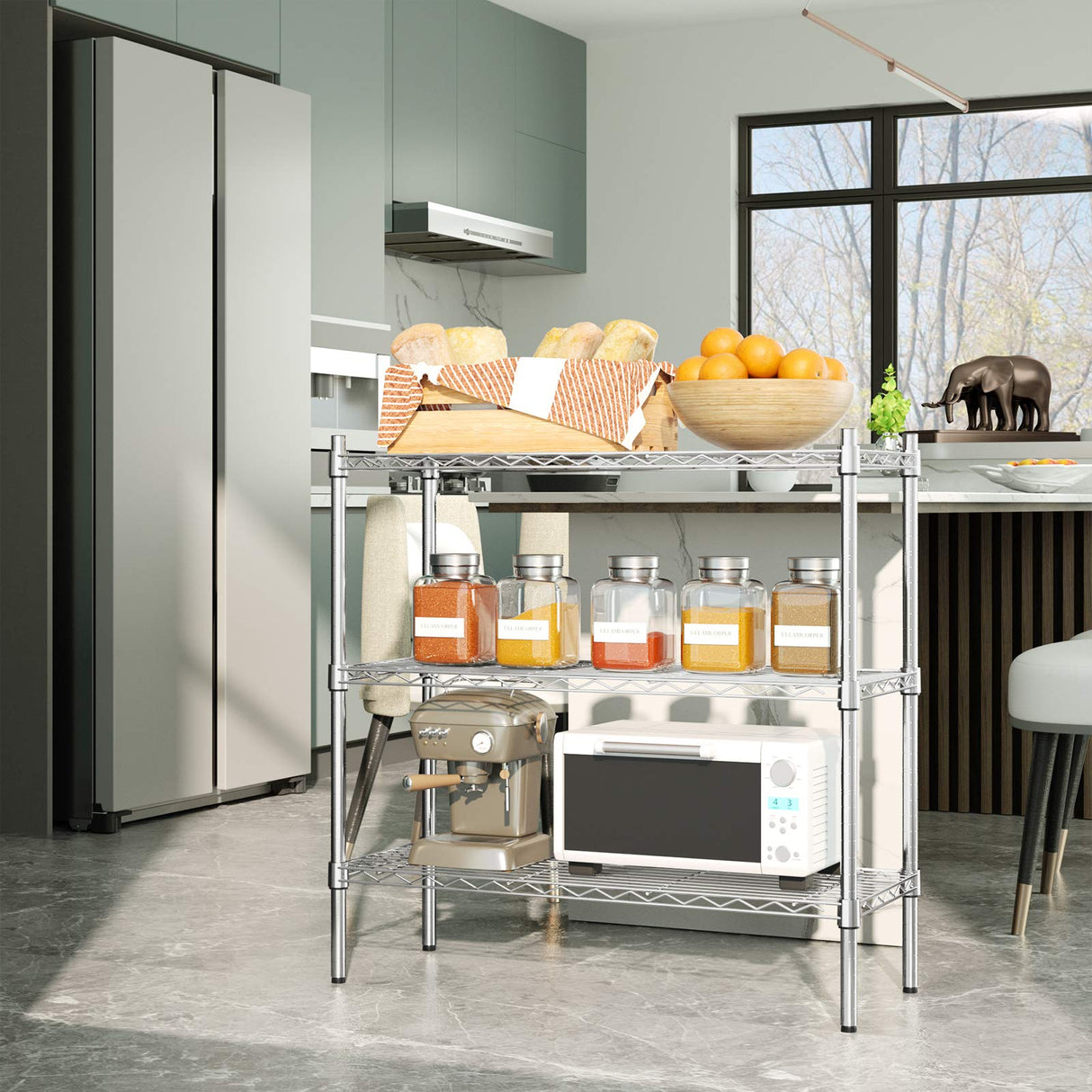 Auslar 3-Shelf Storage Wire Shelves Heavy Duty 3 Tiers Standing Shelving Units Adjustable Metal Organizer Wire Rack, Chrome Auslar