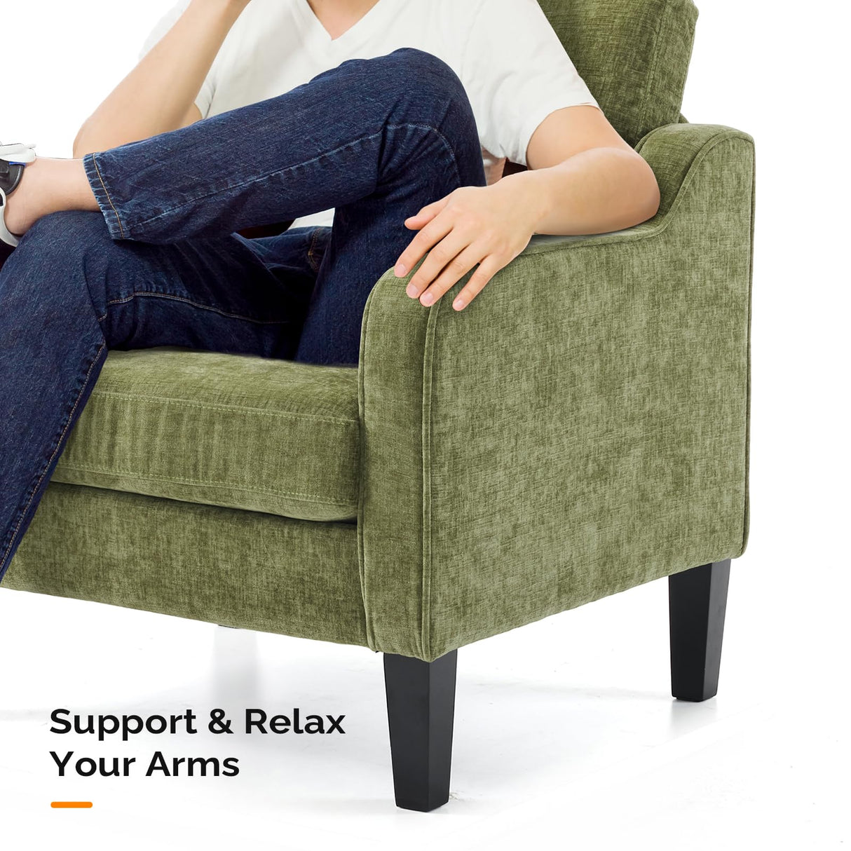 VINGLI Accent Chair for Living Room Chairs Olive Green Reading Chair for Bedroom Scooped Arm Chair Mid Century Modern Accent Chairs Upholstered Comfy Chair for Apartment, Waiting Room VINGLI