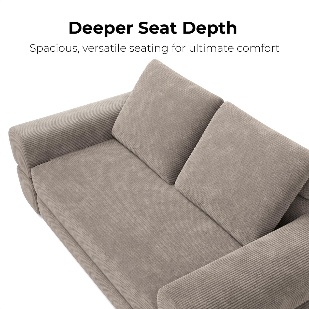 LIKIMIO Convertible Sleeper Sofa Bed Floor Sofa 3-in-1 No Assembly, Foldable Mattress with Corduroy Upholstery Light Brown, Lounge Loveseat Couch for Living Room Studio Guest Room LIKIMIO