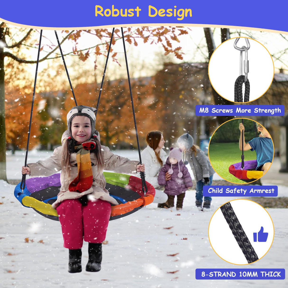 Lunafun Swing Set for Backyard with Kids Slide 440lbs Heavy-Duty Metal A-Frame 1 Saucer Swing Seat 1 Swings Seat & 1 Slide Lunafun