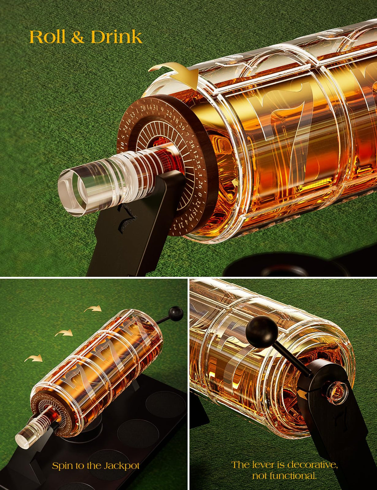 Slot Whiskey Decanter Sets for Men, Kollea 50.7 Oz Whiskey Decanter Set with 4 Dice Glasses, Casino Style Decanter for Bourbon, Gifts for Men Dad, Him, Boyfriend, Guy, Birthday, Anniversary, Valentine Kollea