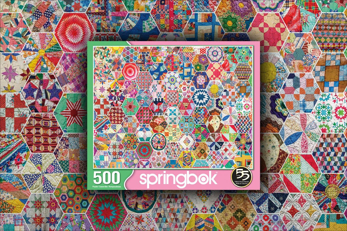 Springbok's 500 Piece Jigsaw Puzzle Crazy Quilts - Made in USA Springbok
