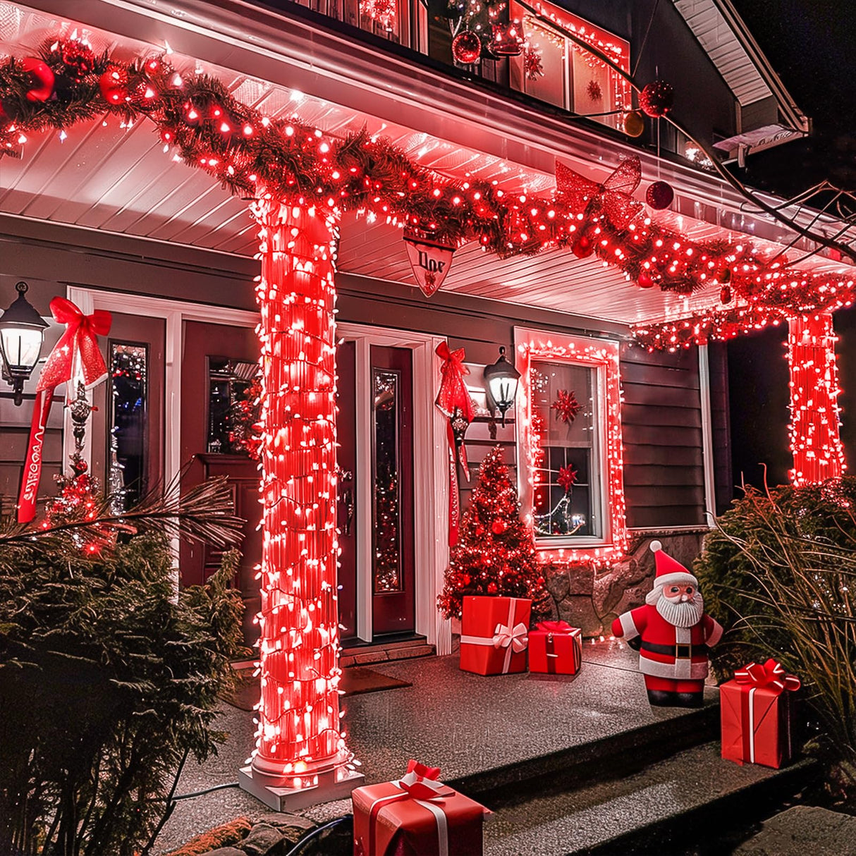 JMEXSUSS 600 LED Red Christmas Lights Outdoor for Christmas Decor, Red String Lights Indoor Clear Wire, Red Twinkle Fairy Lights Plug in for Outside Christmas Tree Party Decorations JMEXSUSS