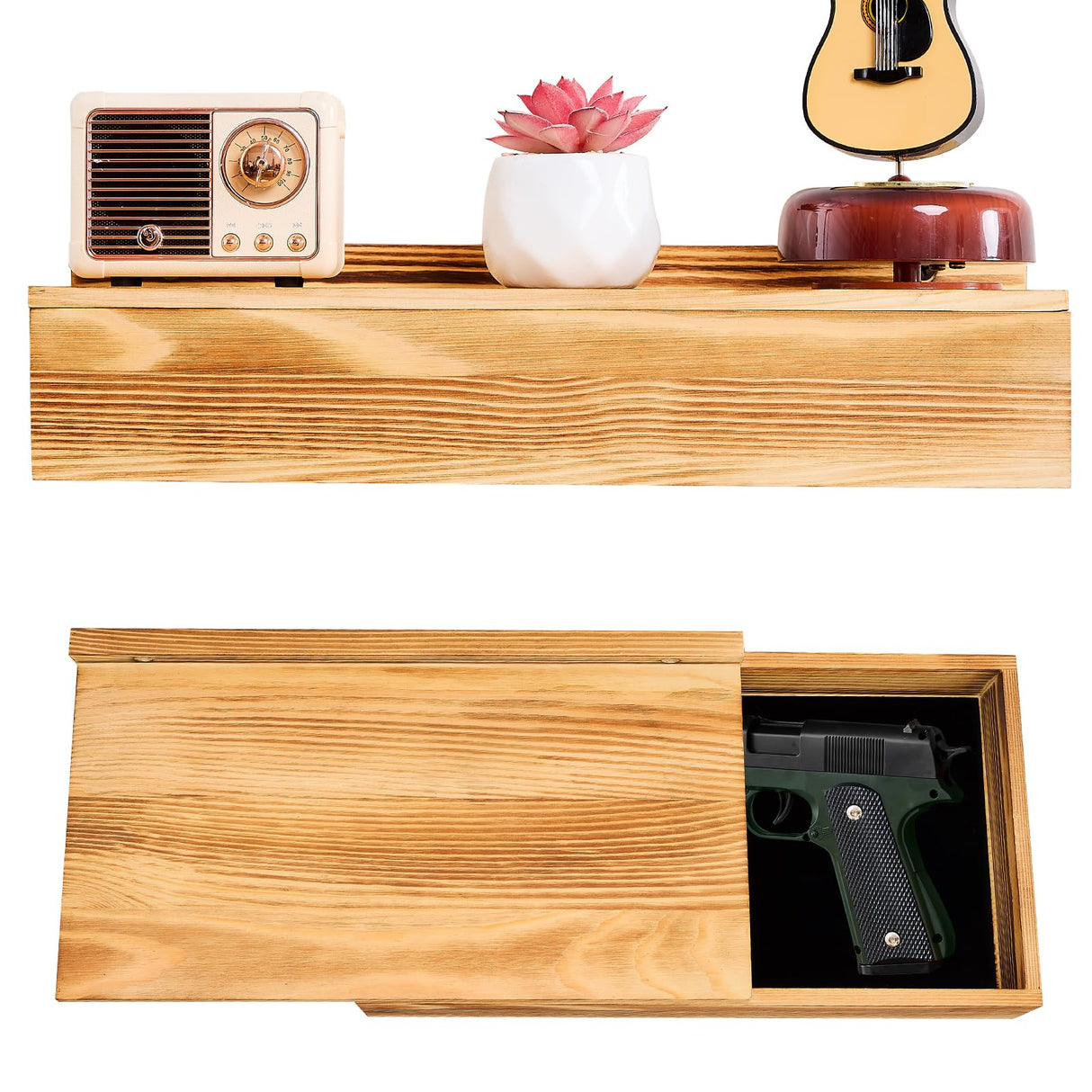 Hidden Gun Storage Shelf-14.4" x 7.7" x 2.75" Rustic Concealment Shelf Concealment Compartment Furniture Hidden Gun Safe Wall Decor for Home Security, Oak Color Dononr