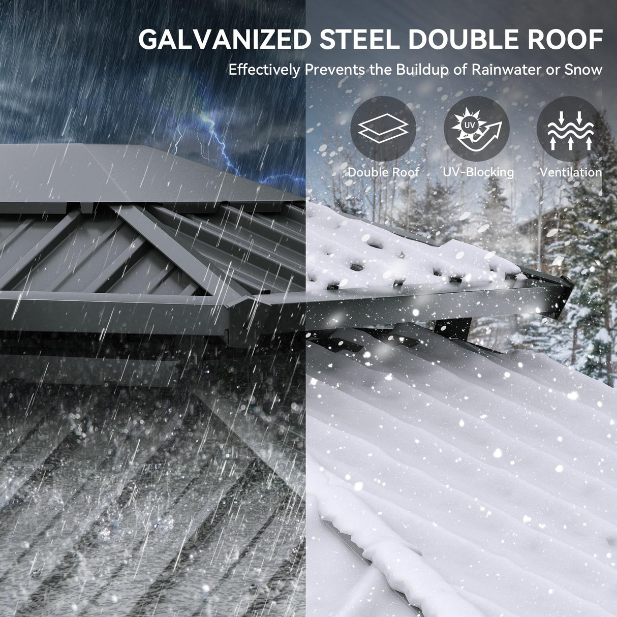 YITAHOME 10x12ft Gazebo Hardtop Double Roof Canopy w/Netting and Curtains, Outdoor Gazebo 2-Tier Galvanized Iron Aluminum Frame Garden Tent for Patio, Backyard, Deck and Lawns, Brown YITAHOME